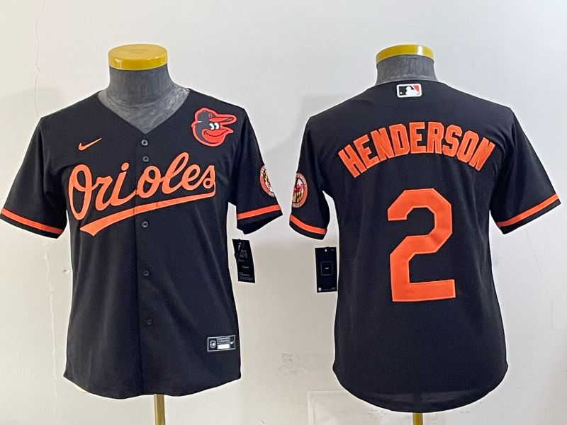 Youth 2025 Baltimore Orioles #2 Henderson Black Nike MLB Jersey 010->youth mlb jersey->Youth Jersey